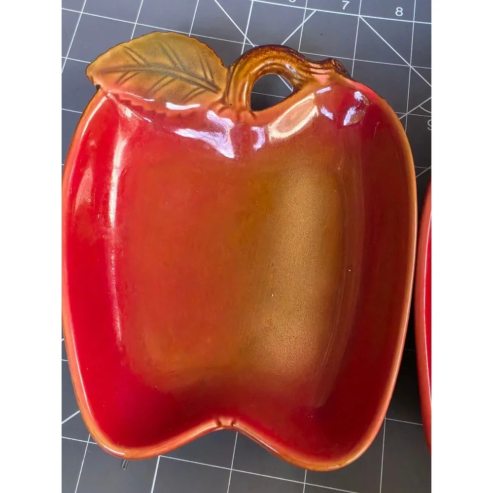 Vintage Ceramic Red Apple Shaped Serving Dishes Set of 2 Harvest Fall Decor